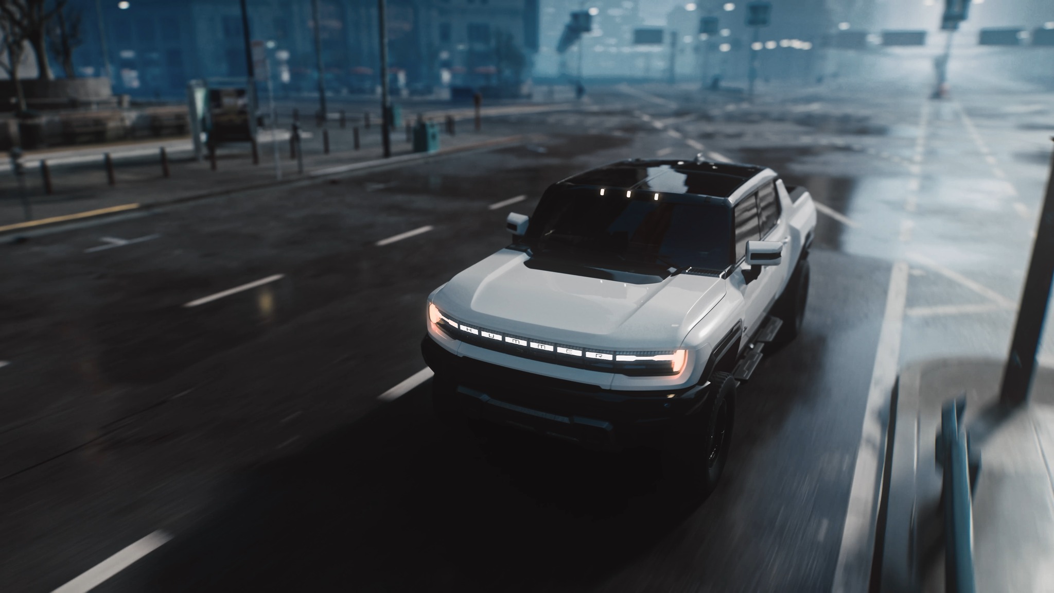 GMC HUMMER EV rendered cityscape