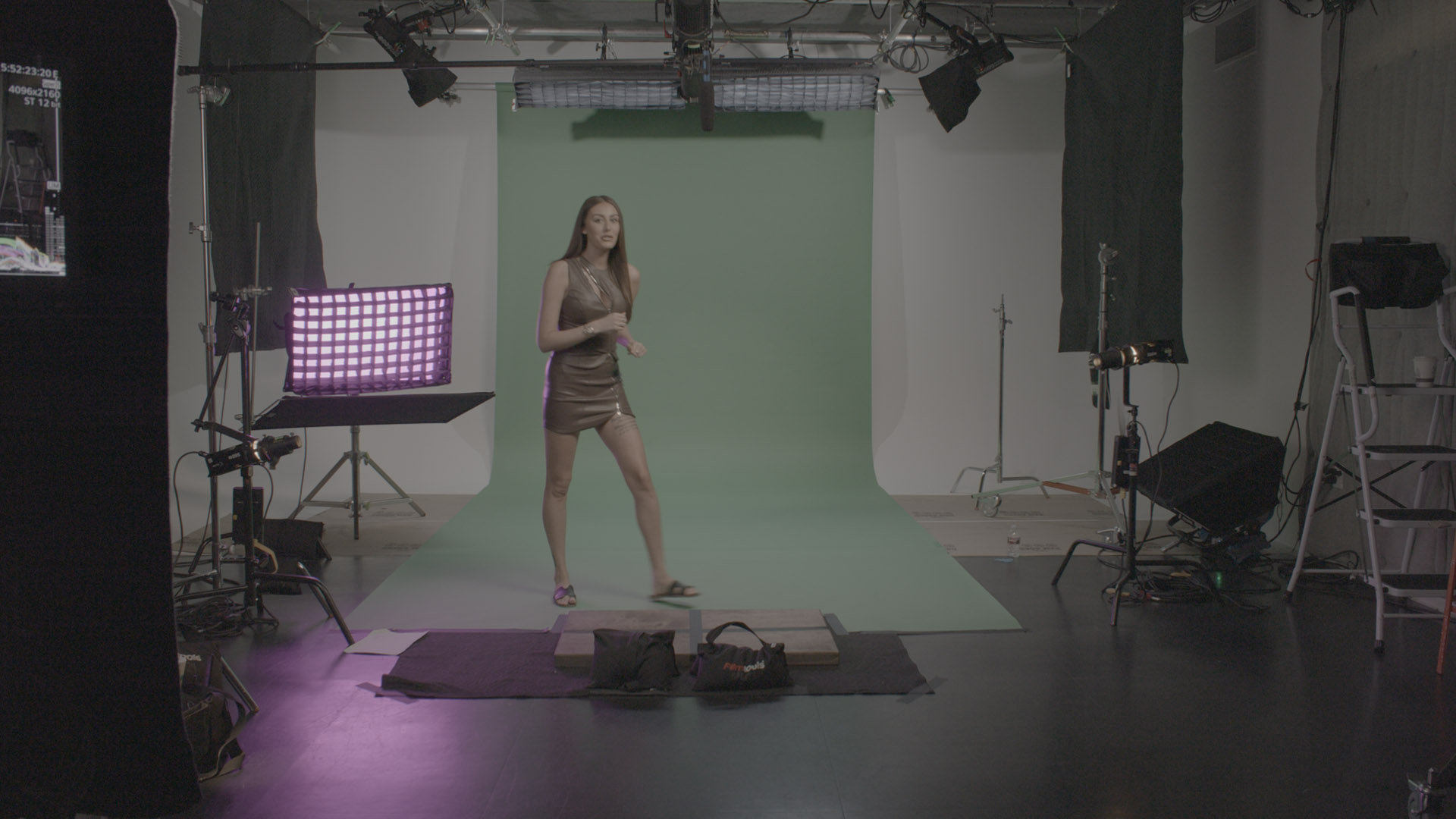 Chloe Veitch photographed on a green screen stage with matched lighting